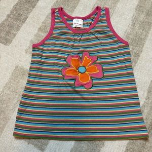 Hanna Andersson Girls Striped Multicolor Tanktop with Flower (Size 140cm)